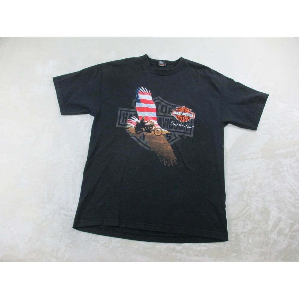 VINTAGE Harley Davidson Shirt Mens Extra Large Black Free The Spirit Eagle 90s*